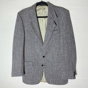 Vintage Harris Tweed Moores Classic Grey Herringbone Wool Blazer 38L Academia